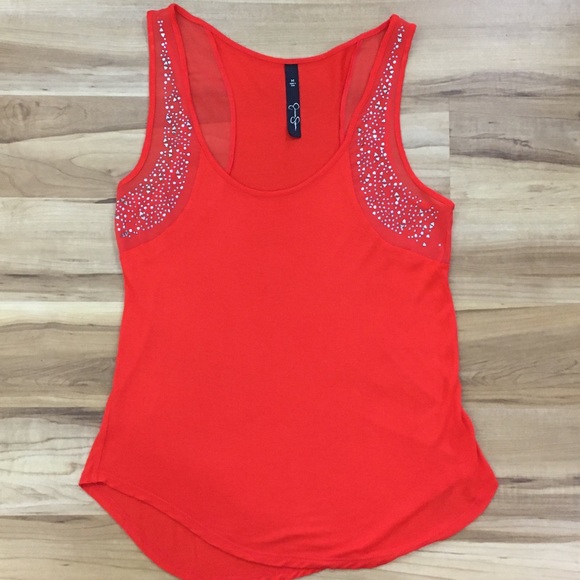 Jessica Simpson Tops - Jessica Simpson embellished tank fiery orange red